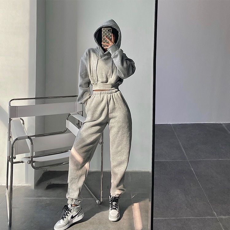 Hoodie Bunched Sweatpants Two-piece Set
