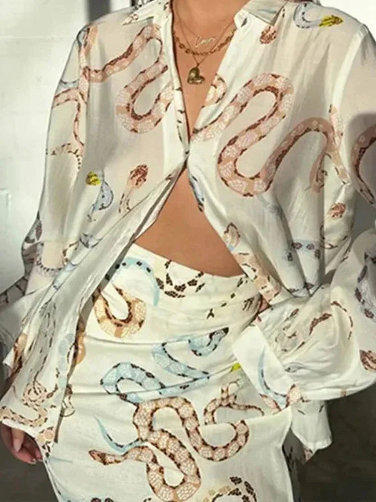 Print Shirt and Skirt Long Set