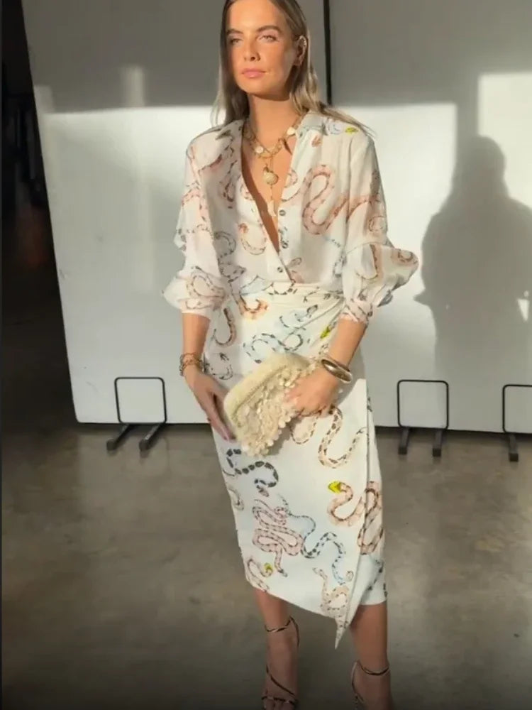 Print Shirt and Skirt Long Set2