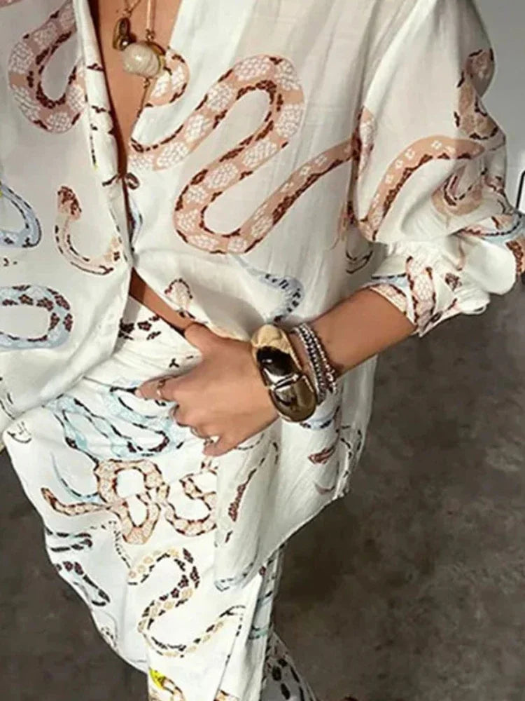 Print Shirt and Skirt Long Set5