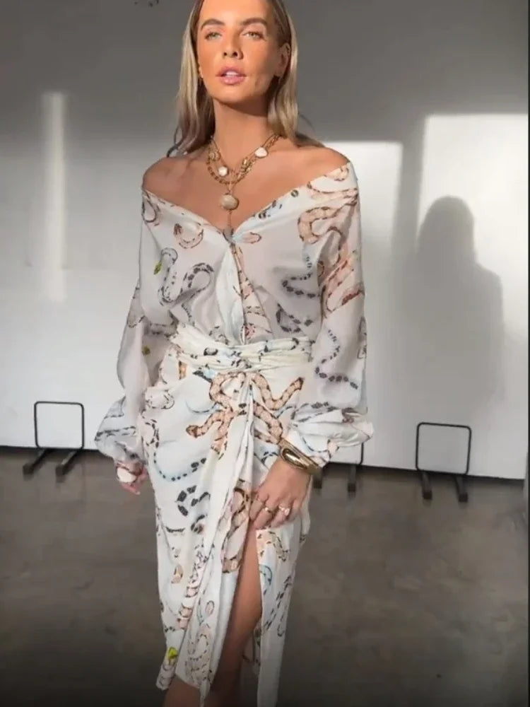 Print Shirt and Skirt Long Set6