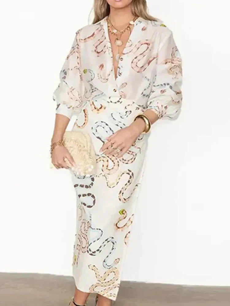 Print Shirt and Skirt Long Set7