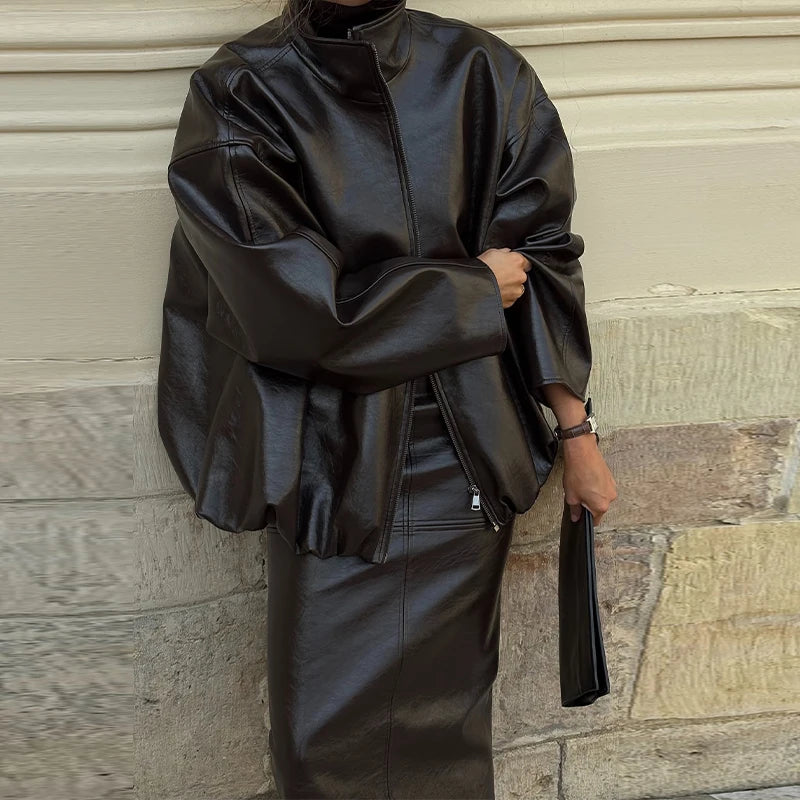 Jacket Skirt Sets Low Waist Solid Long Skirt