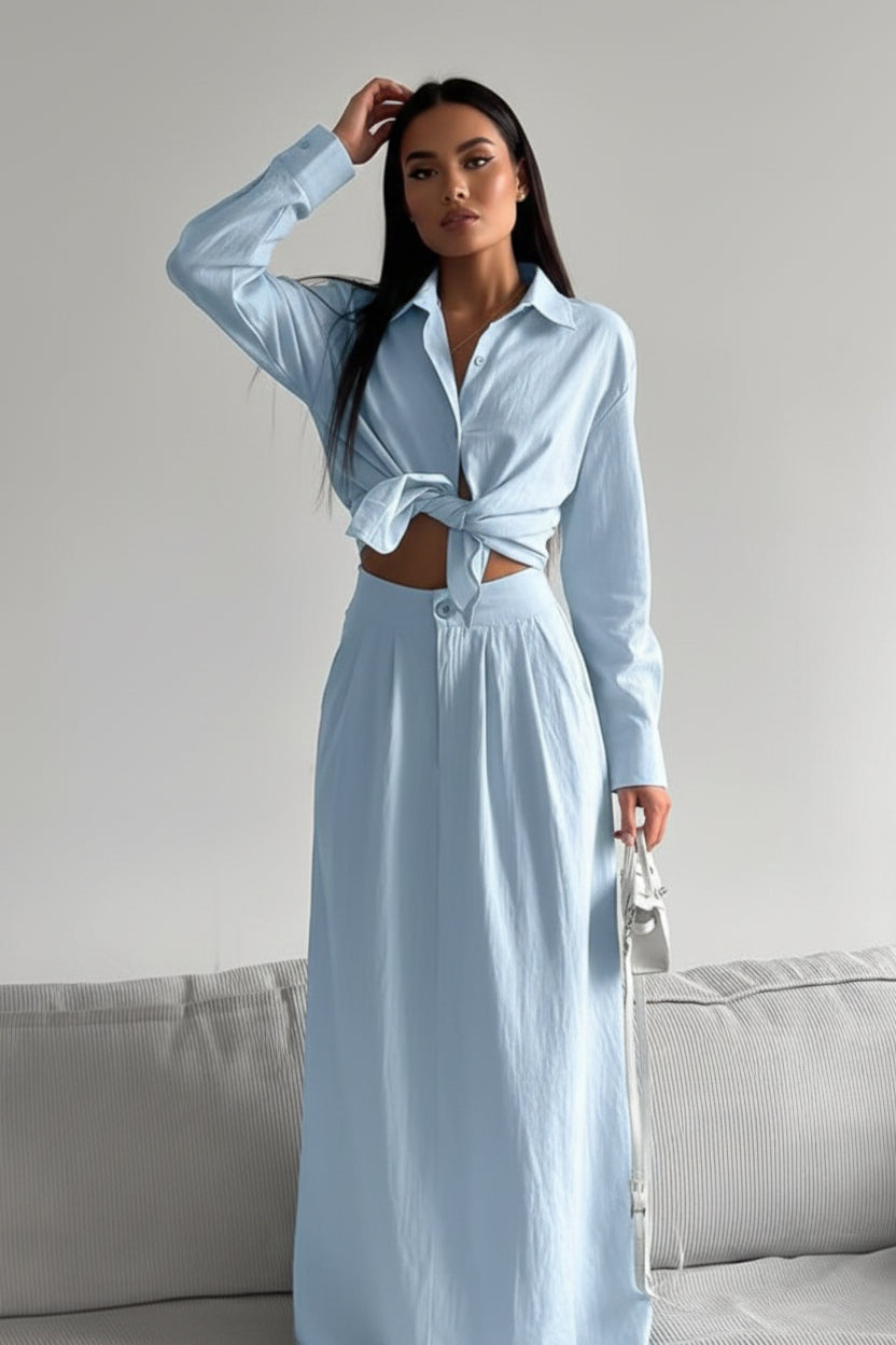 Tie-Front Shirt and Maxi Skirt Set