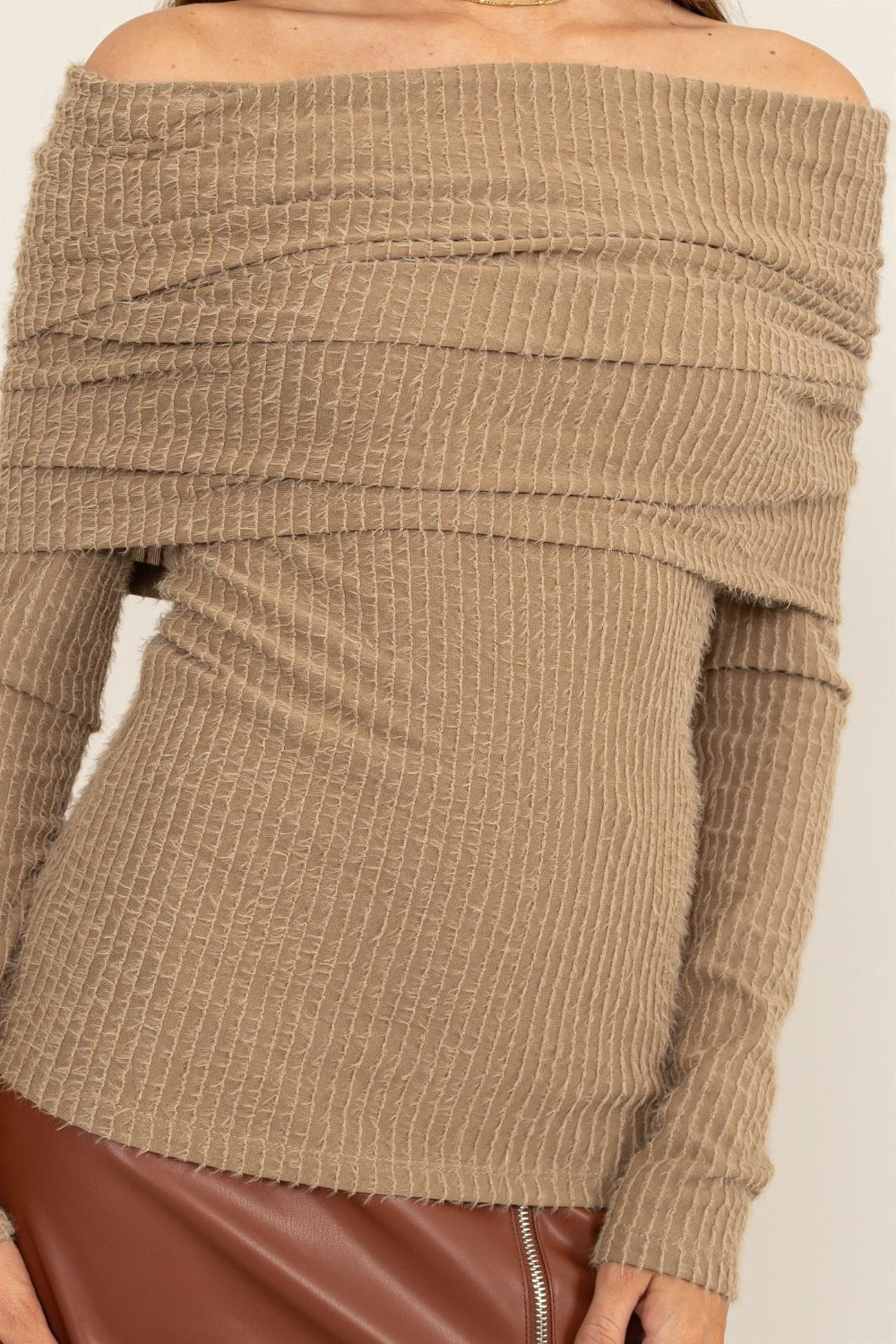 Off Shoulder Textured Knit Top