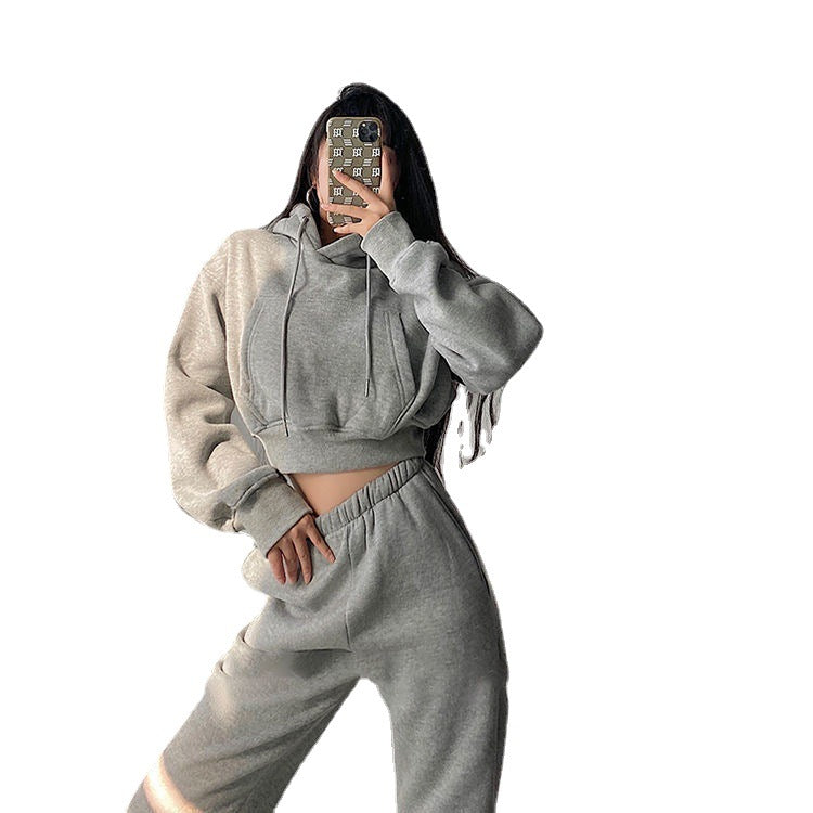 Hoodie Bunched Sweatpants Two-piece Set