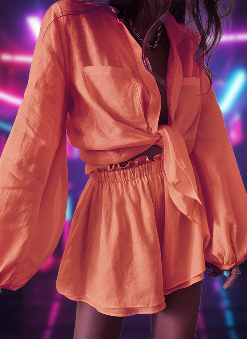 Top Ruffle Shorts Two-piece Casual Fashion Suit