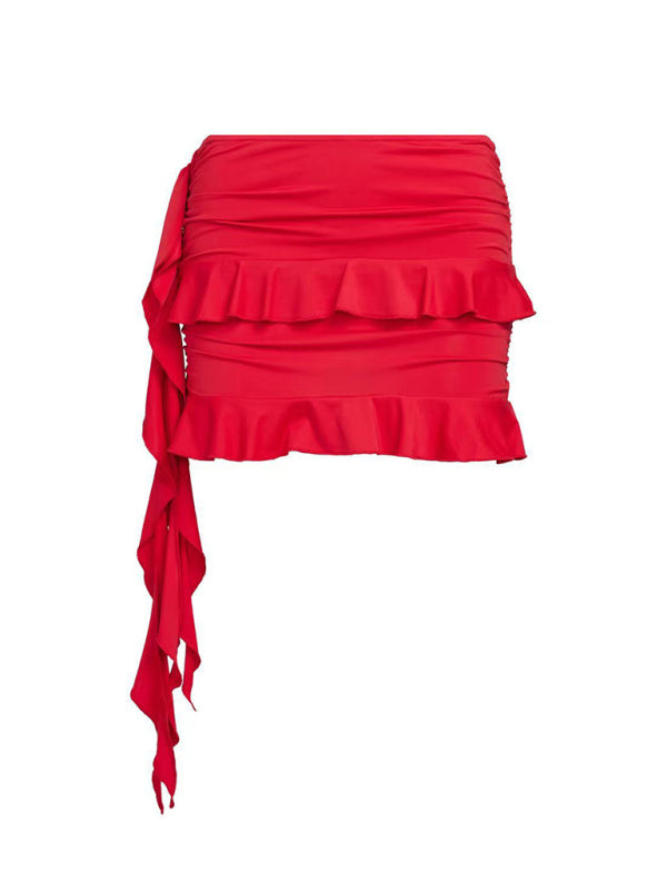 Ruffled Solid Color Miniskirt Set