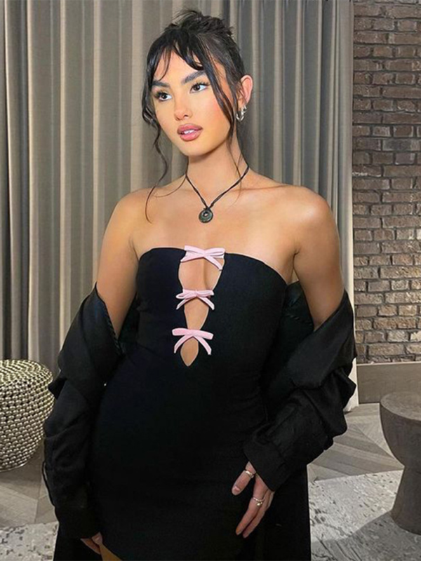 Bowknot hollow tube top dress