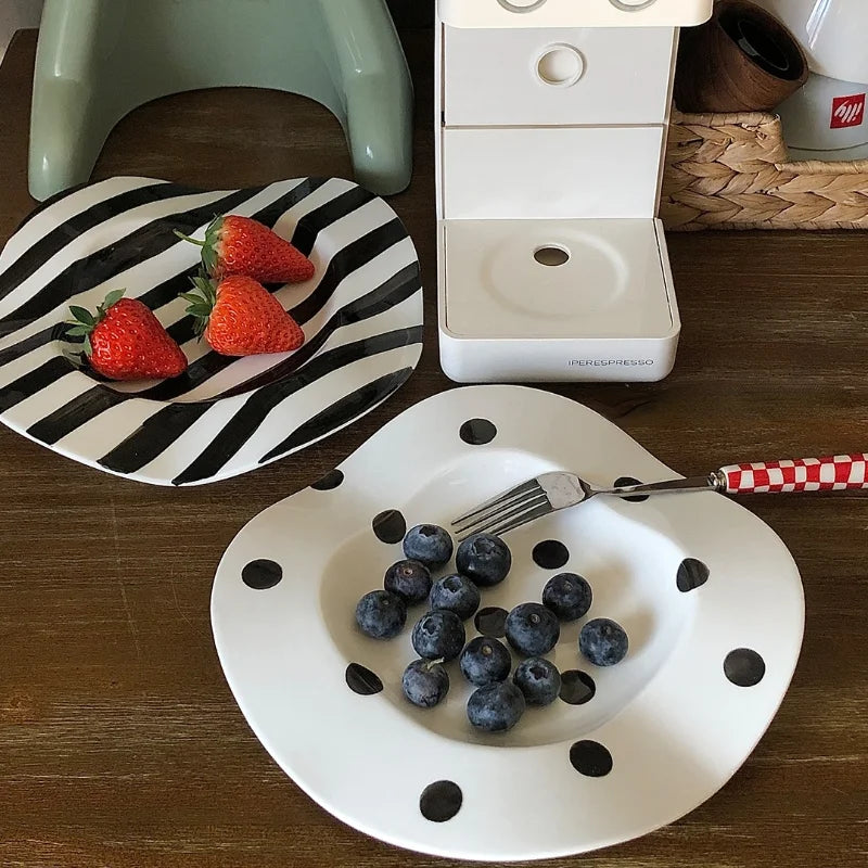 Ceramic Plate Dot Stripe Wave Shape
