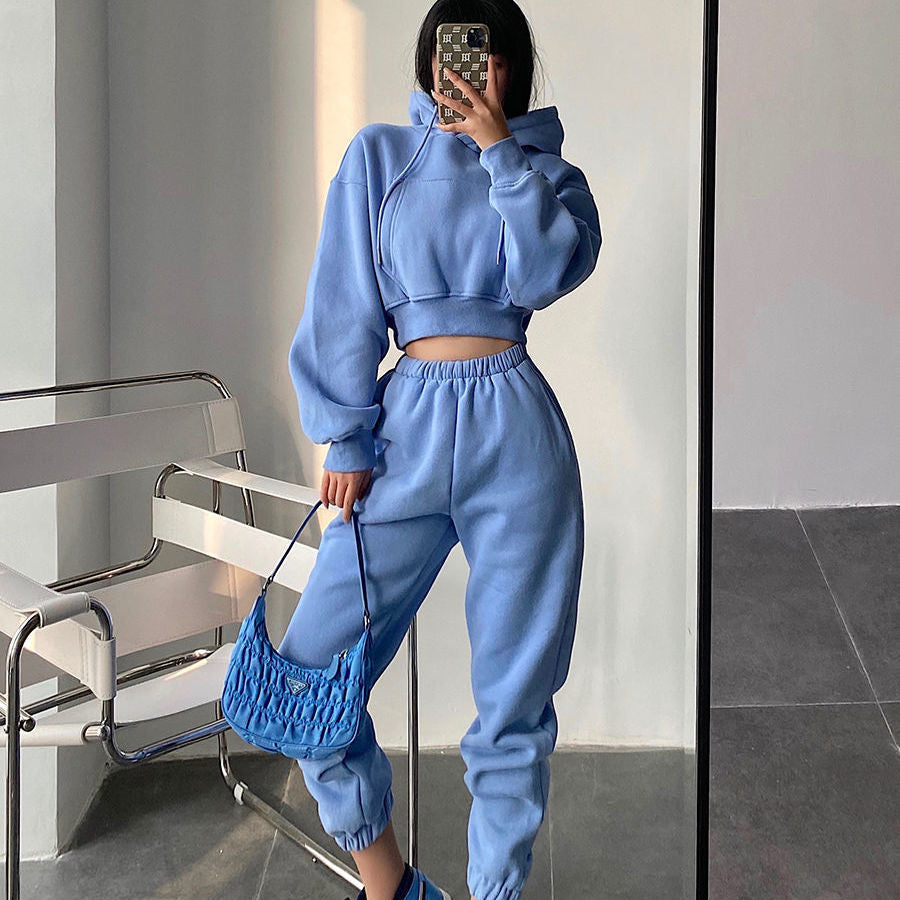 Hoodie Bunched Sweatpants Two-piece Set