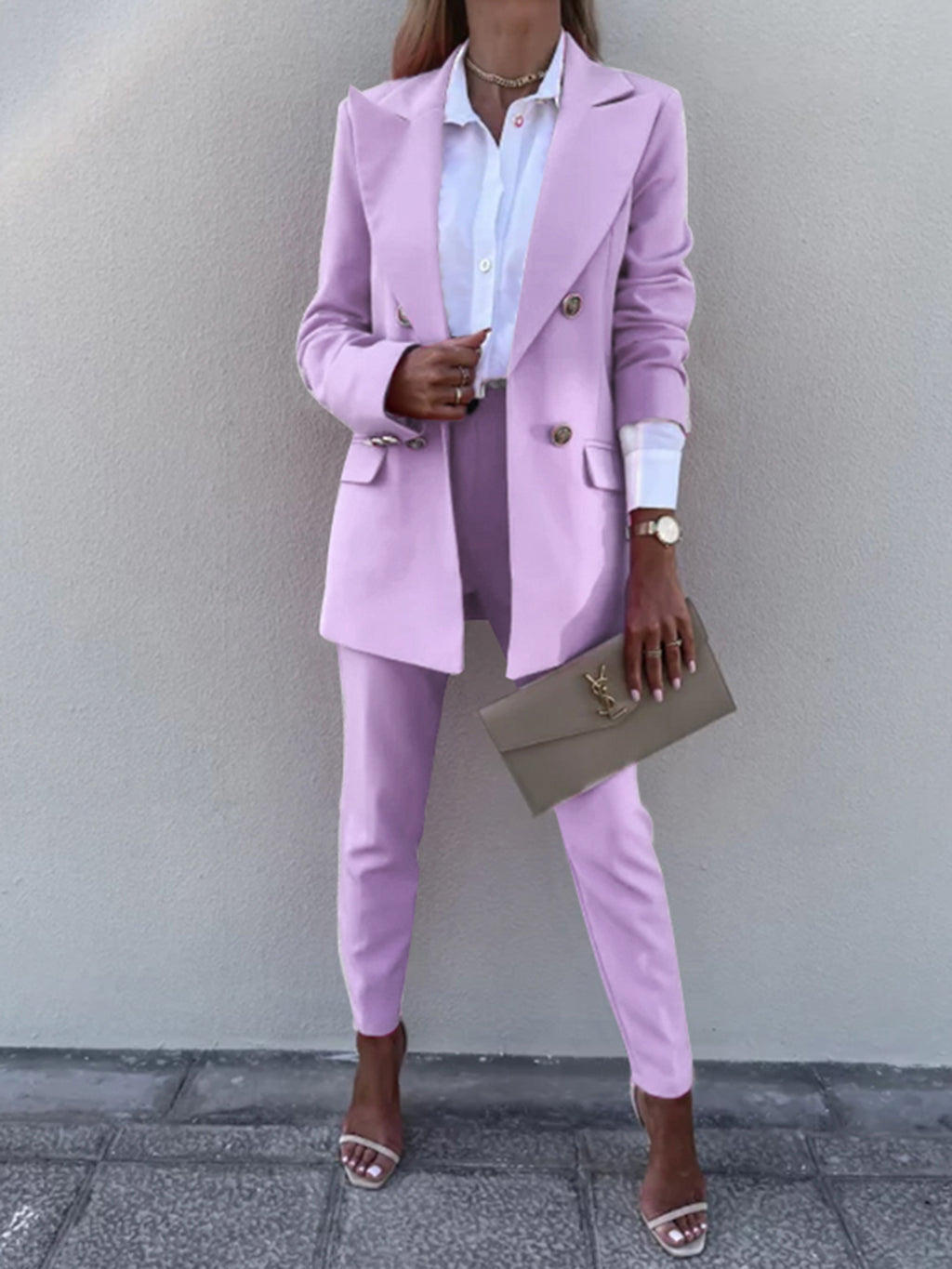 BELLA trendsi long sleeve blazer and pants set with lapel collar, stylish and tailored for a modern, sophisticated look.
