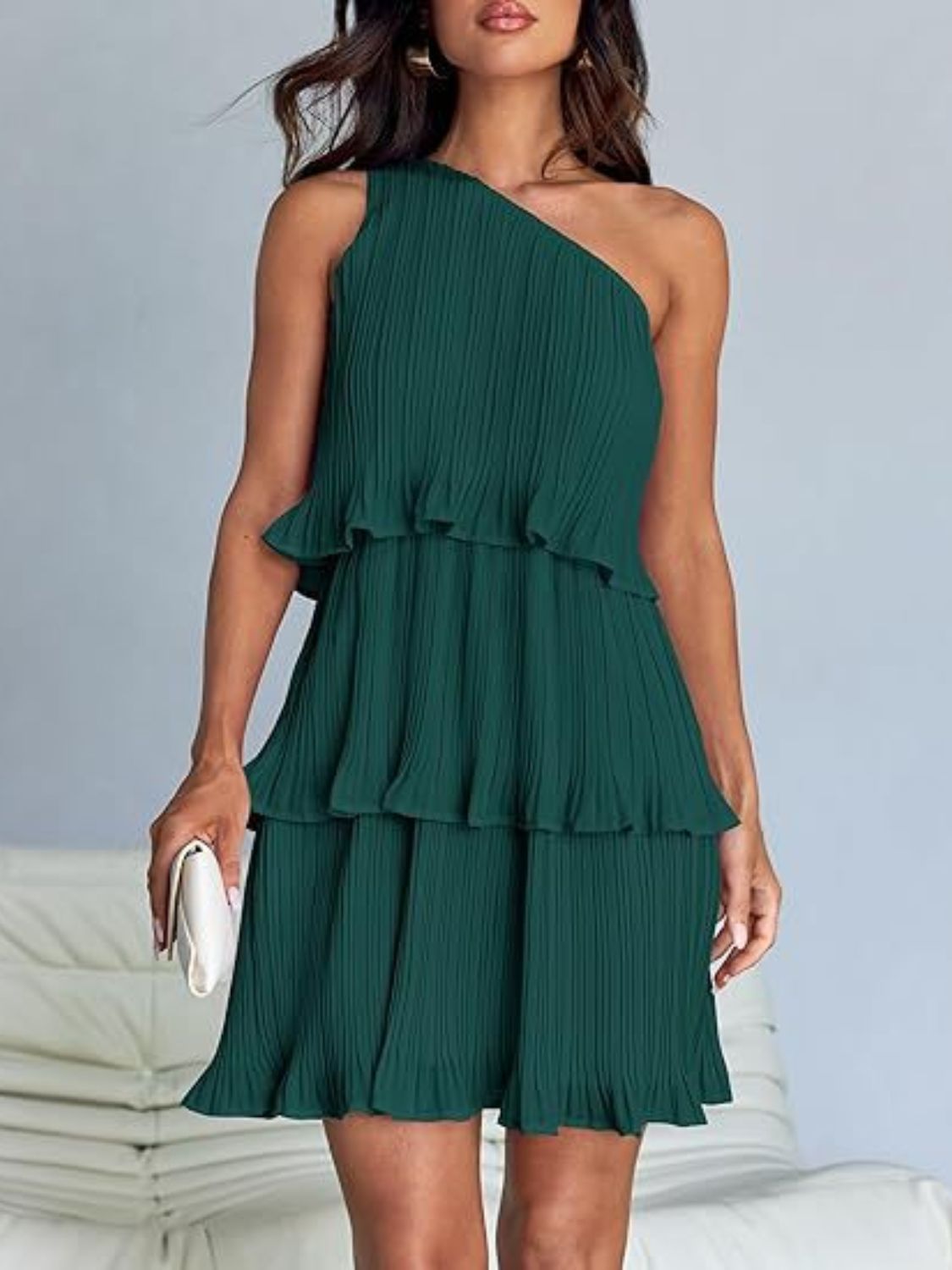BELLA layered single shoulder mini dress from trendsi featuring a stylish design with a single shoulder strap and layered detail.