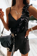 BELLA Ruffled V-Neck Cami from trendsi with delicate ruffles and a flattering V-neck, shown in a close-up view.