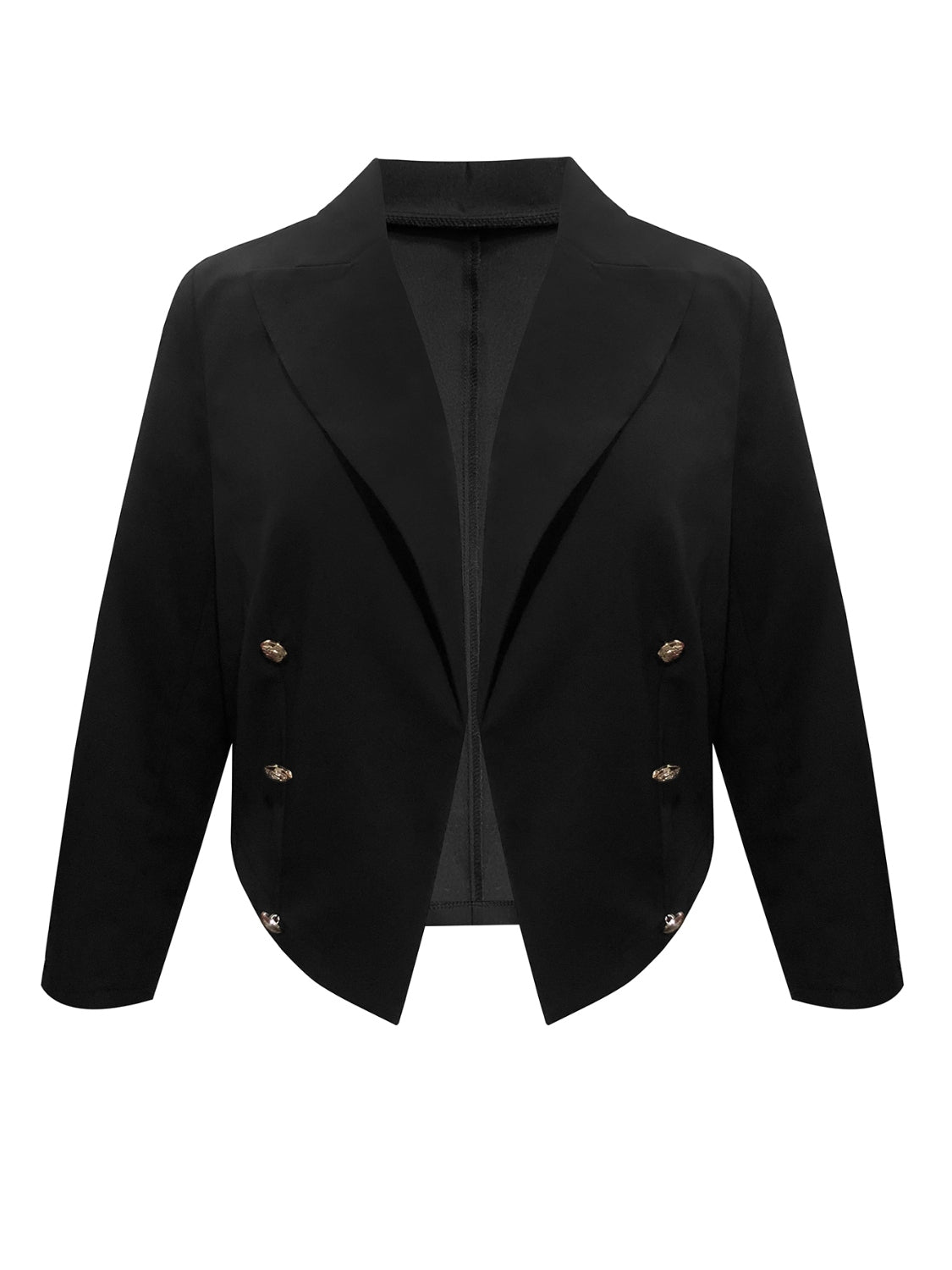 Plus size BELLA long sleeve blazer with buttoned lapel collar, tailored for a trendy, stylish fit.