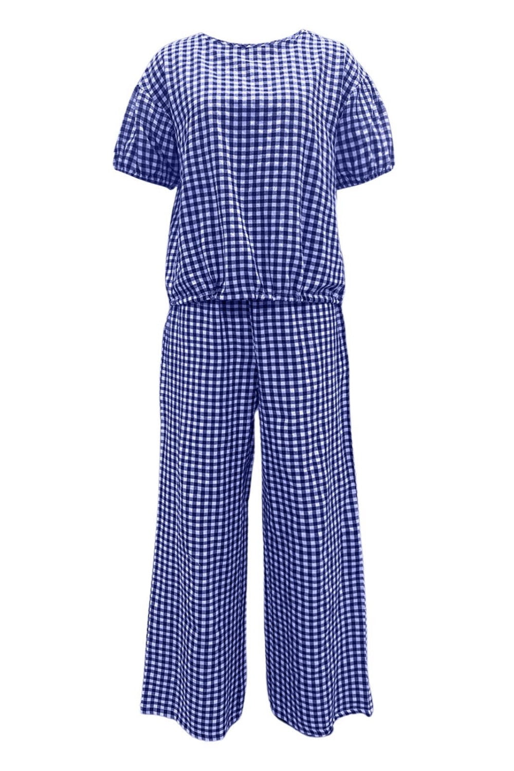 BELLA plaid round neck half sleeve top and pants set in red and black with a stylish, casual fit.