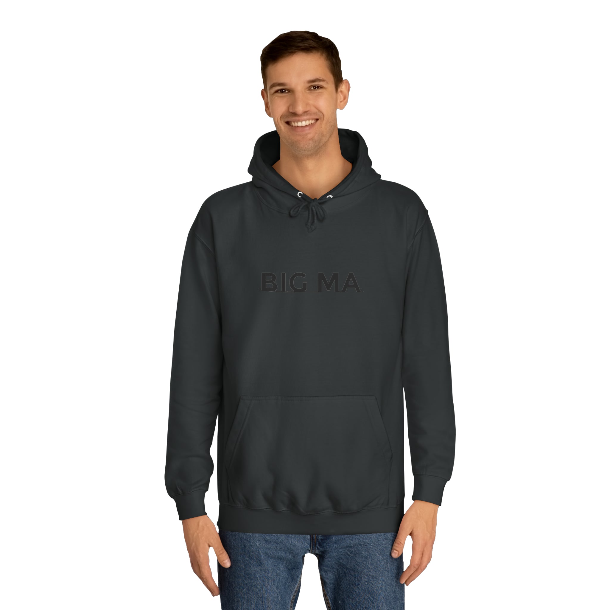 BELLA Signature College Hoodie, navy blue sweatshirt with front pocket and hoodie drawstrings, casual athletic style.