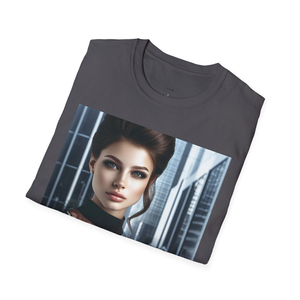 Printify Softstyle T-Shirt, close-up of white cotton fabric and stitching, showing the comfortable fit and smooth texture.