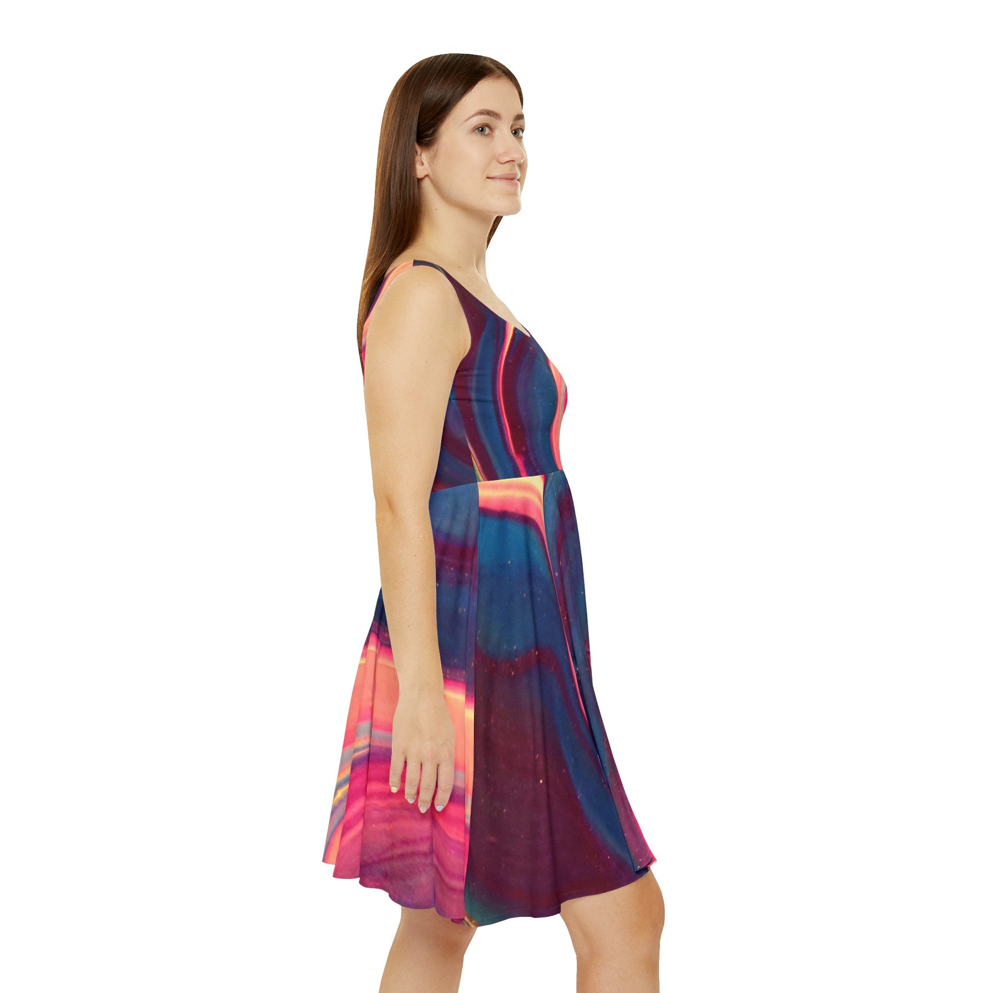 BELLA Wave Skater Dress with vibrant print, flowing fabric, and flared skirt, perfect for casual and summer wear.