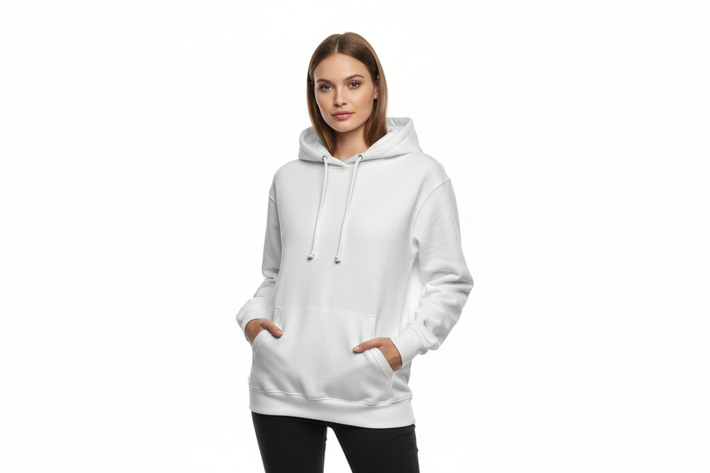 BELLA BLA printify QR code hooded sweatshirt featuring a large printed QR code on the front, black hoodie with adjustable drawstrings.