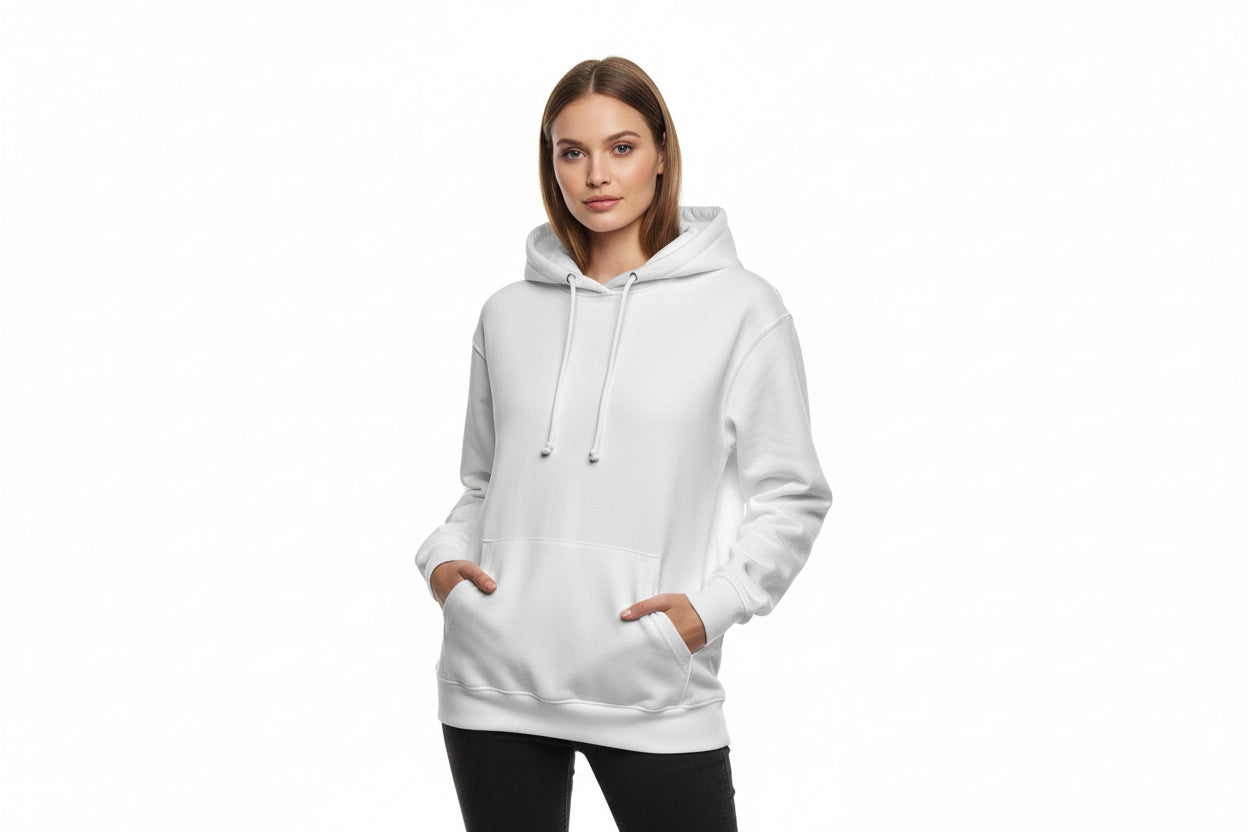 BELLA BLA printify QR code hooded sweatshirt featuring a large printed QR code on the front, black hoodie with adjustable drawstrings.