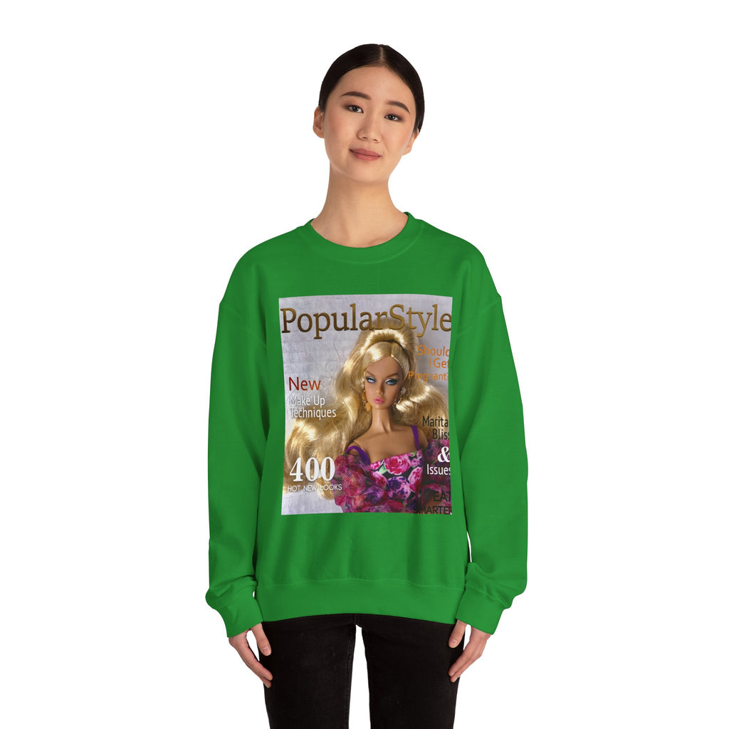 Printify fashion graphic crewneck sweatshirt with colorful print, soft fabric, and comfortable fit, shown on a hanger.