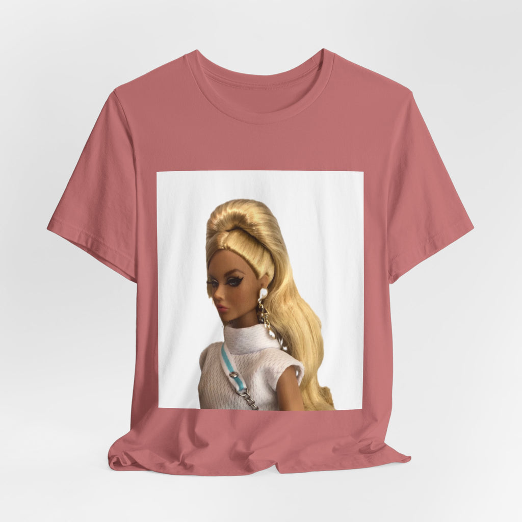 BELLA Pretty Doll World short sleeve tee with colorful print, casual cotton fabric, and round neckline, perfect for everyday wear.