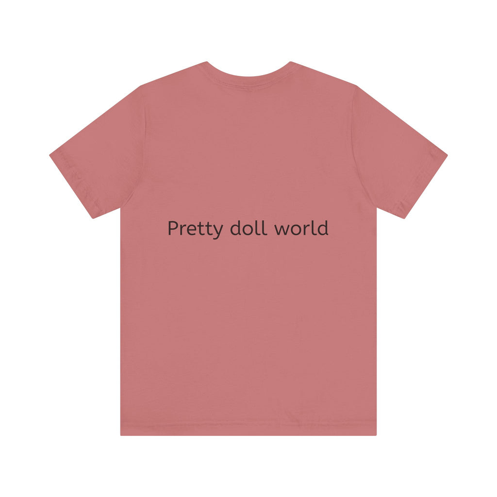 BELLA Pretty Doll World short sleeve printify tee with colorful printed design, casual fit, and soft fabric for comfortable wear.