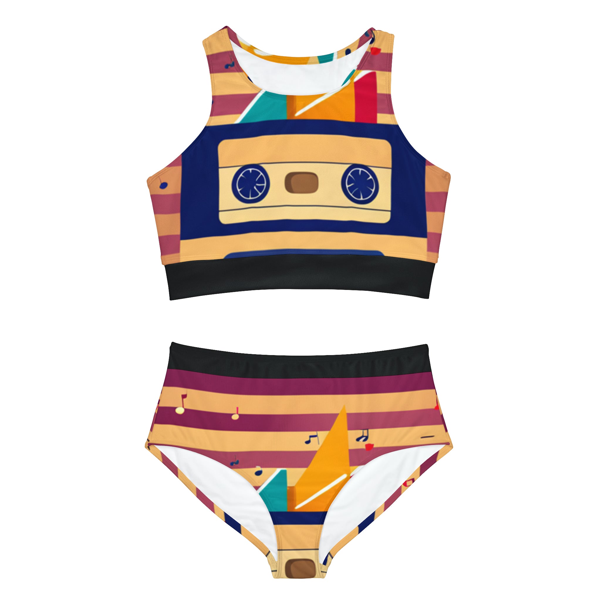 BELLA Let the Music Play bikini set in colorful print with a stylish top and bottom, designed for beach or poolside wear.