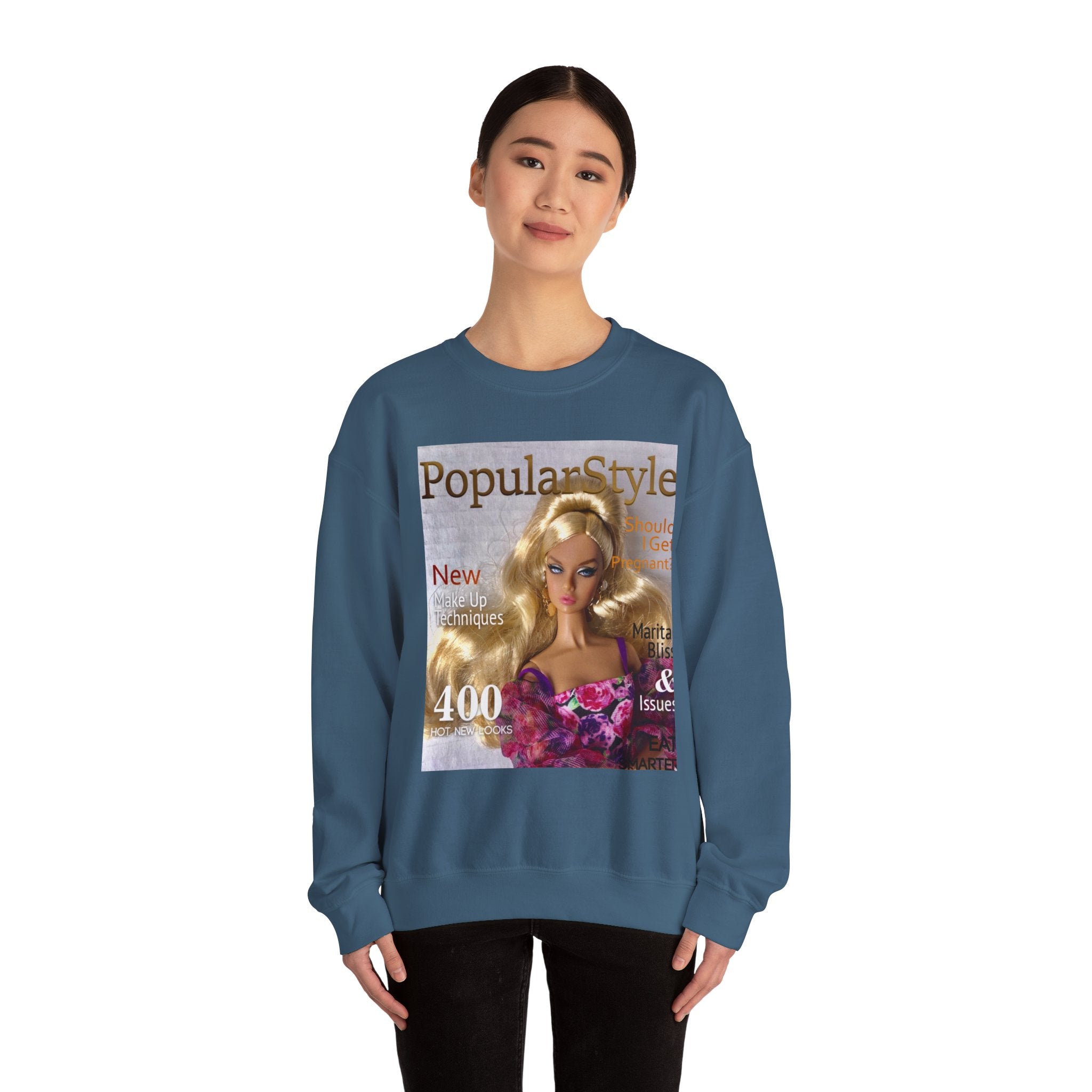 Printify fashion graphic crewneck sweatshirt with colorful printed design, soft fabric, and comfortable fit.