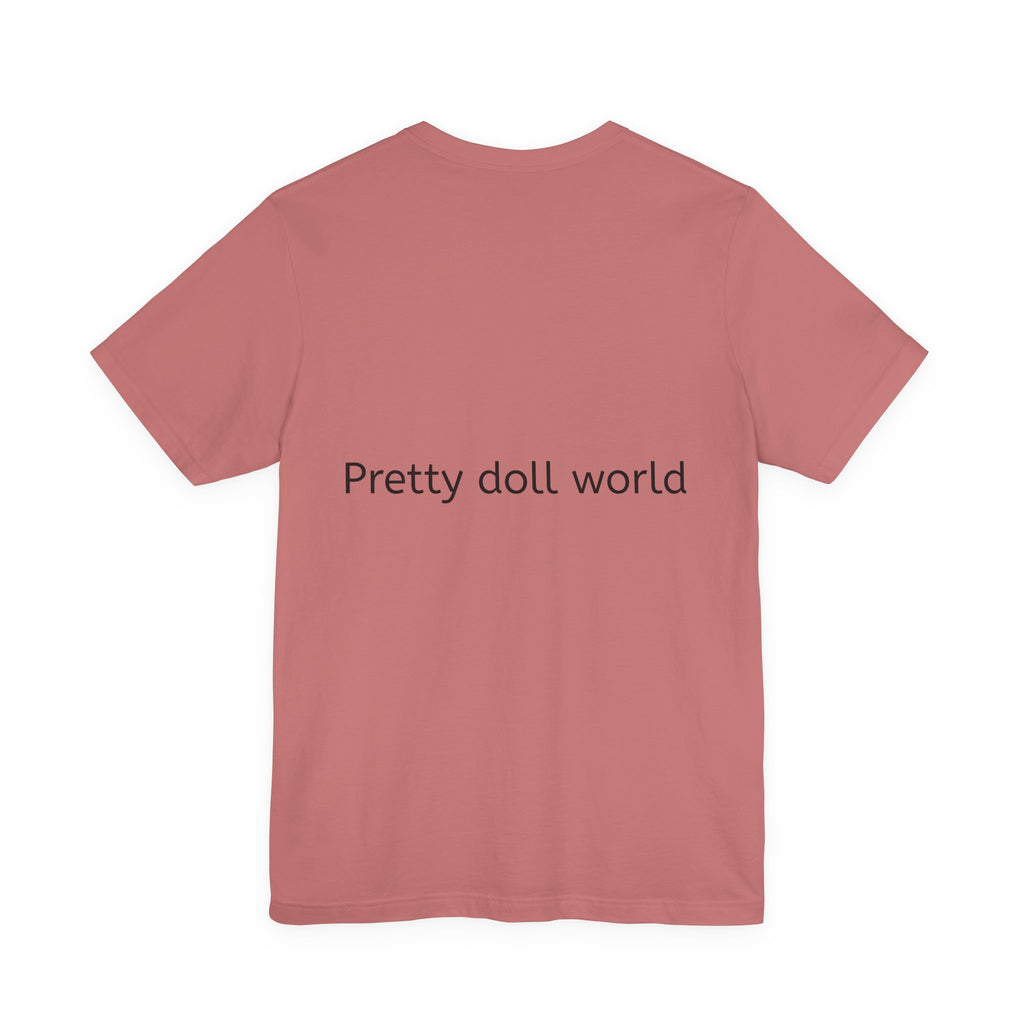 Brightly colored Pretty Doll World short sleeve tee by BELLA with playful print, casual fit, and vibrant design for kids' fashion.
