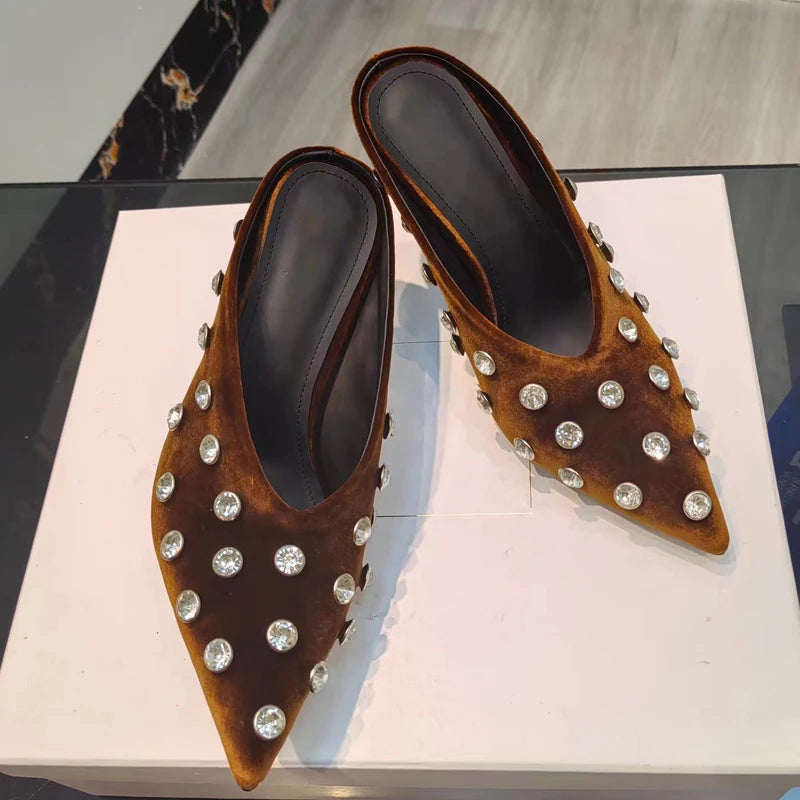 Suede Half Head Slipper Heel