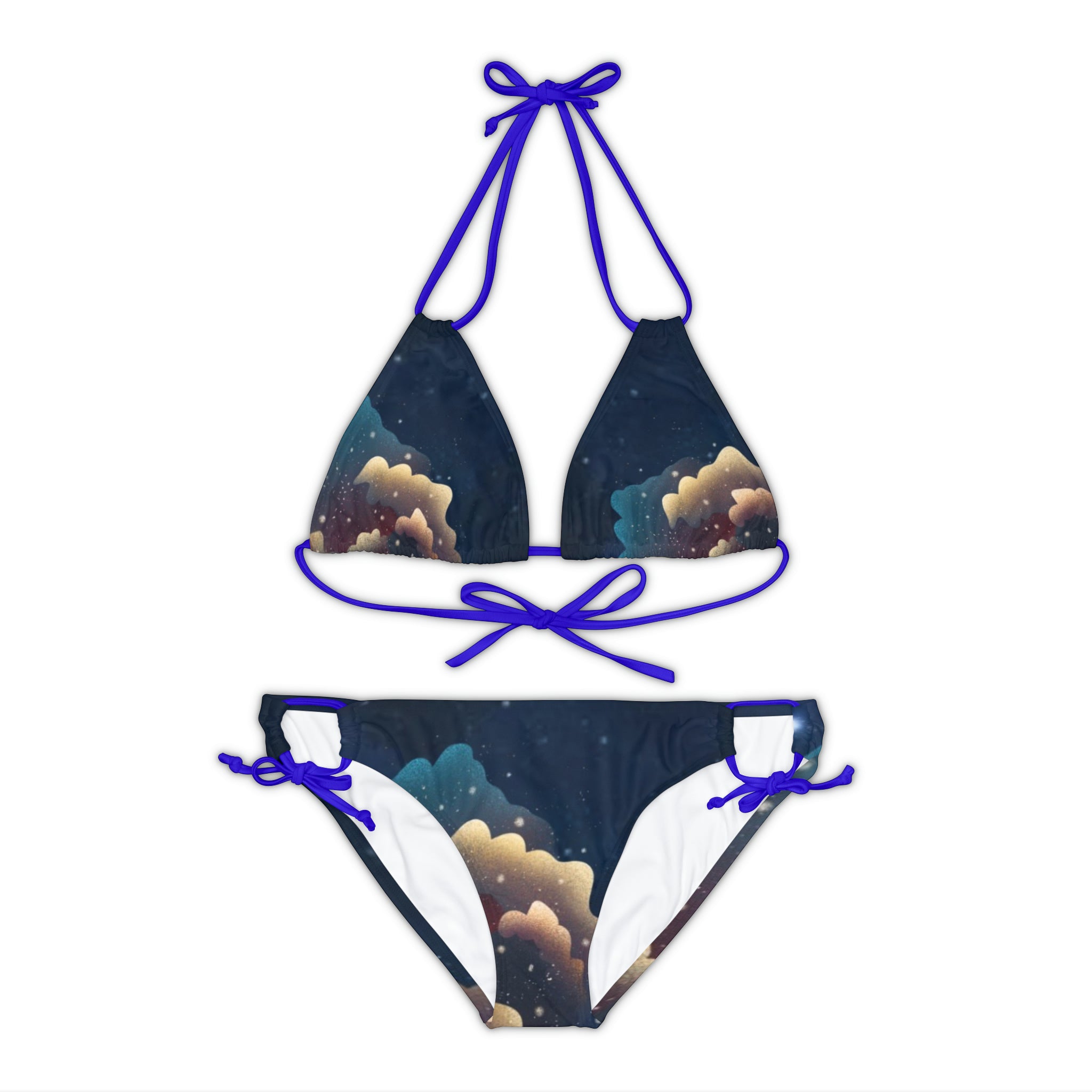 Saturn strappy bikini set by BELLA BLA featuring a bold printed design, with adjustable straps and a stylish summer swimwear look.