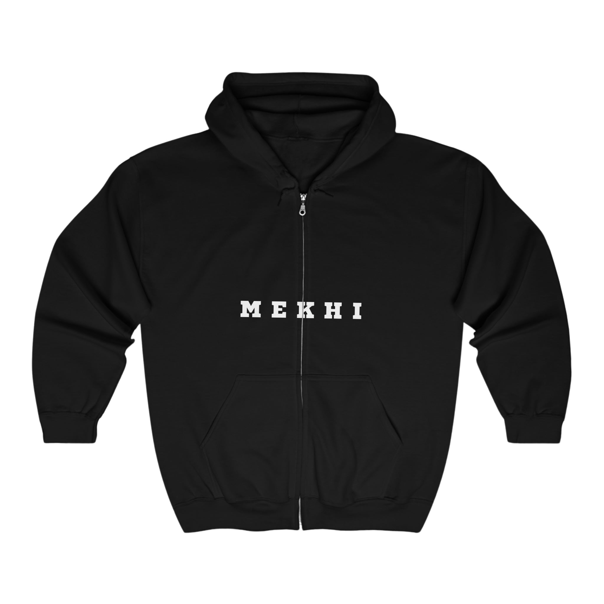 BELLA Signature full zip hooded sweatshirt with front pockets and adjustable drawstrings, made of soft, comfortable fabric.