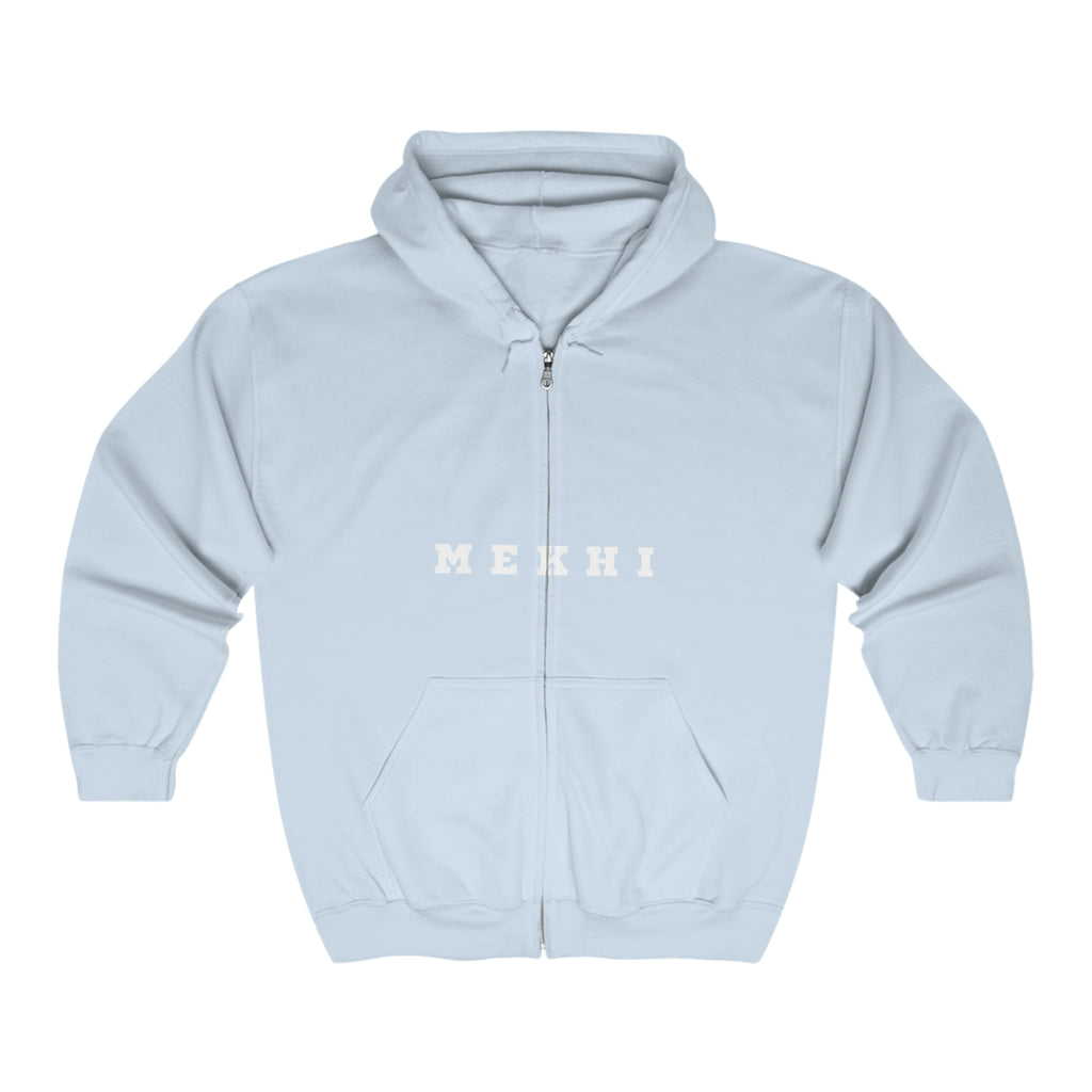 BELLA signature full-zip hooded sweatshirt, front view showing the zip closure, hood, and soft fabric material.