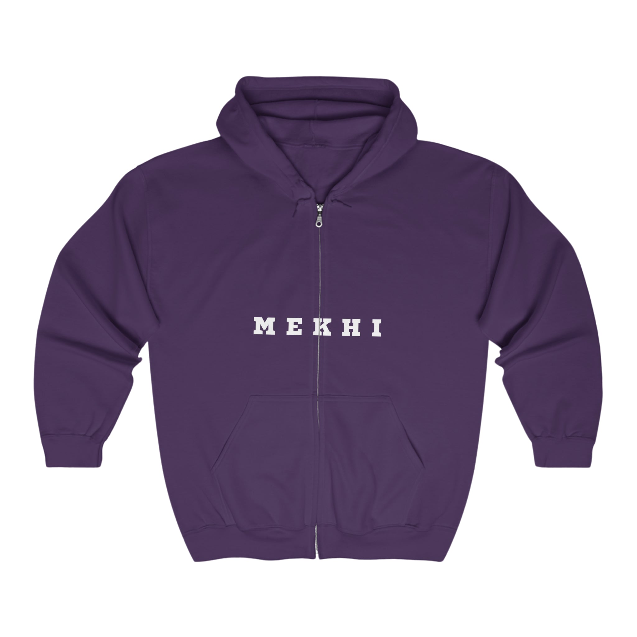 BELLA Signature full zip hooded sweatshirt with front pockets and adjustable drawstrings, shown on a model.