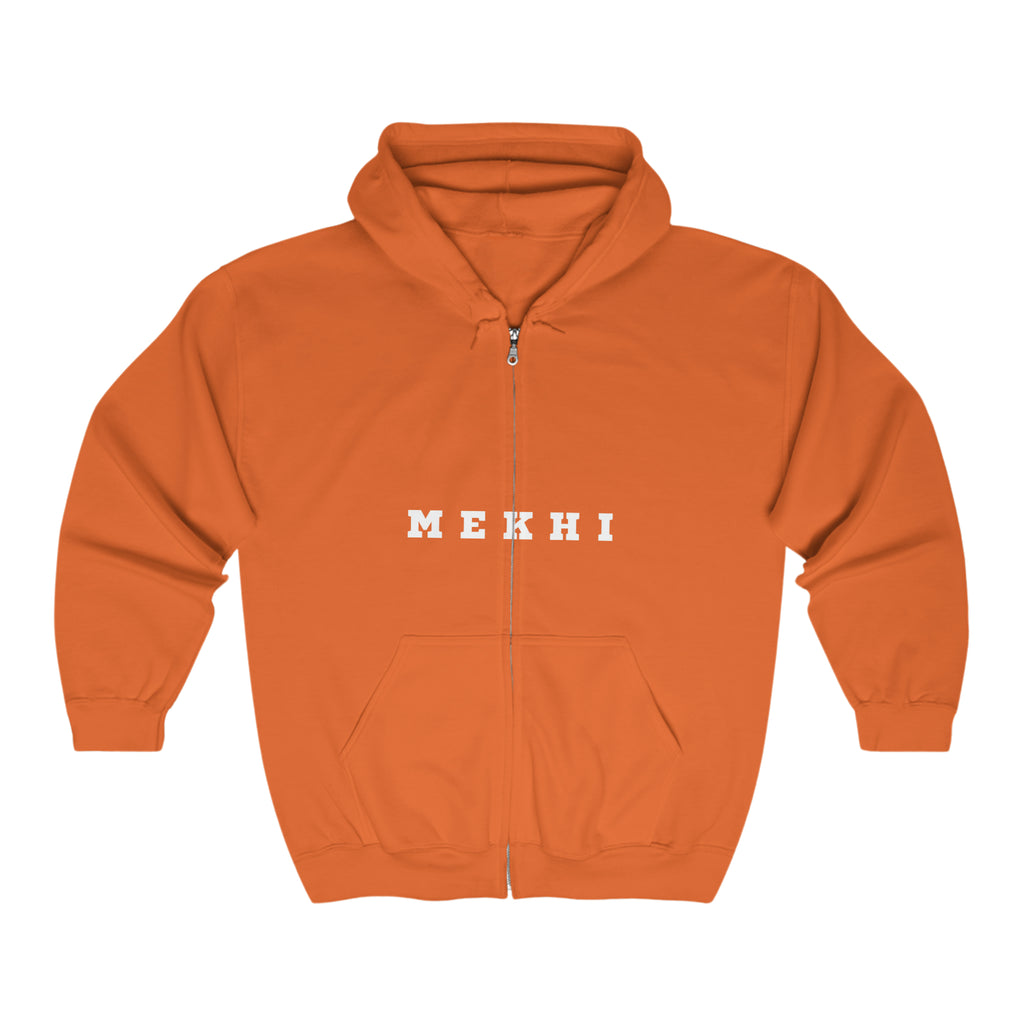 BELLA Signature full zip hooded sweatshirt, gray hoodie with front pockets and adjustable drawstrings, casual and comfortable.