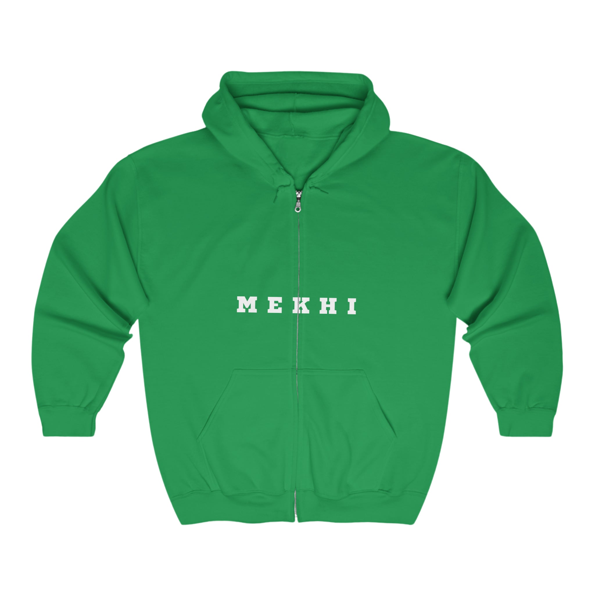 BELLA Signature Full Zip Hooded Sweatshirt, navy hoodie with front zipper, adjustable drawstrings, and front kangaroo pockets.