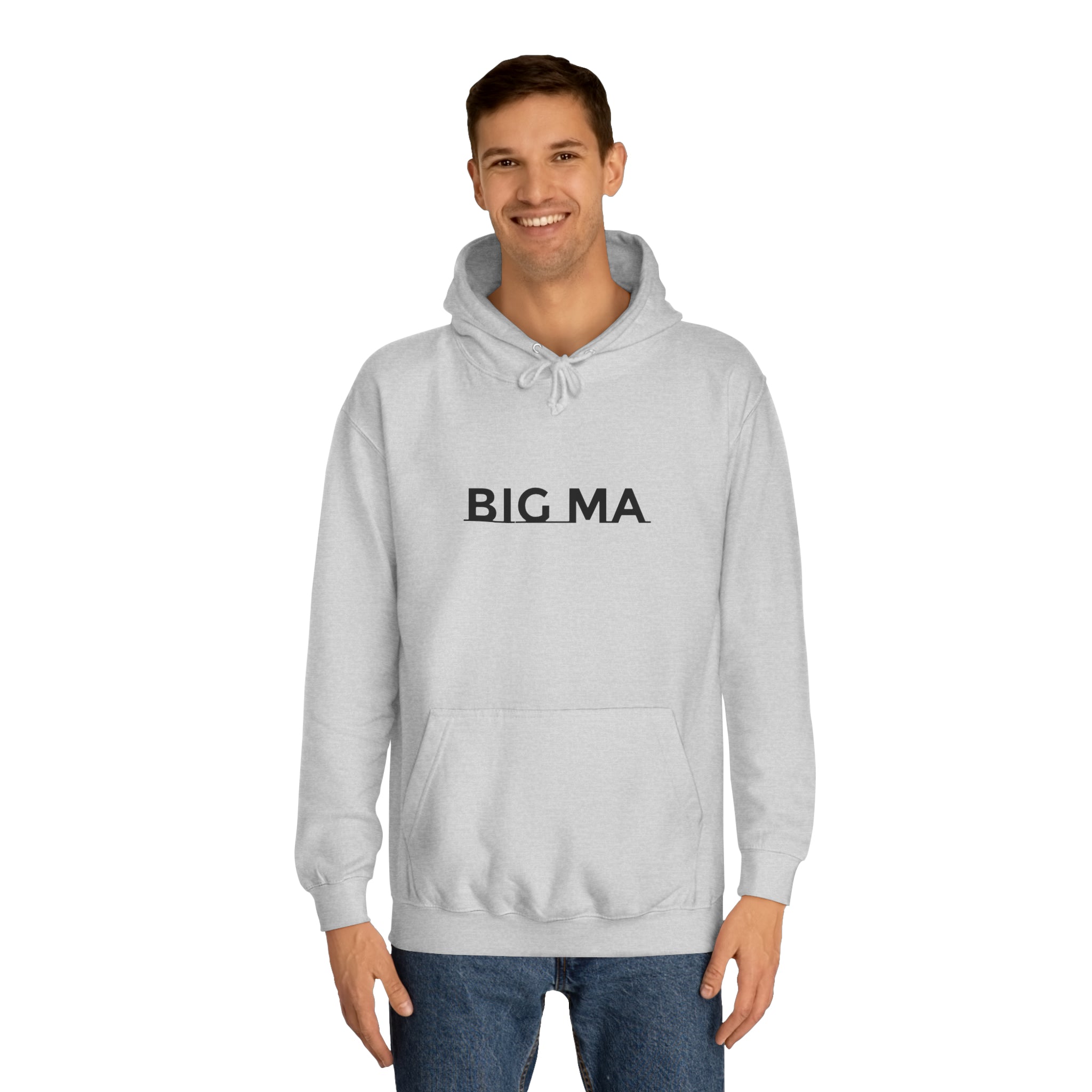 BELLA Signature College Hoodie, casual black hoodie with front pocket and logo design, displayed on a white background.