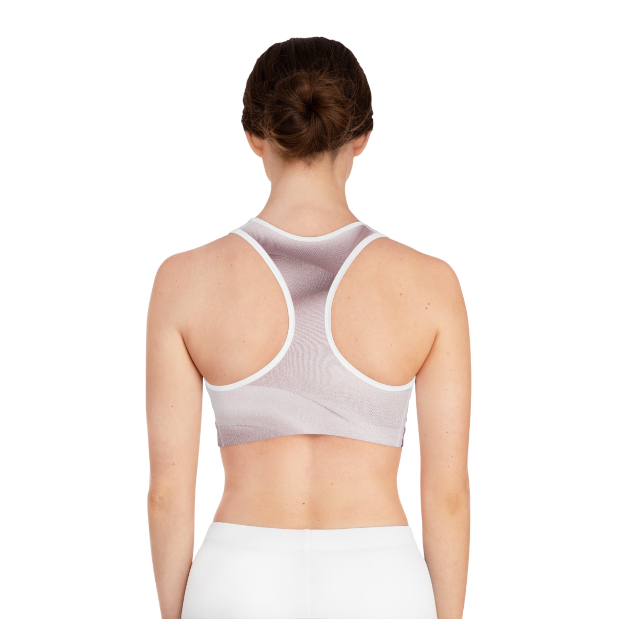 Pale pink abstract print sports bra by BELLA, designed for activewear with a stylish and comfortable fit.