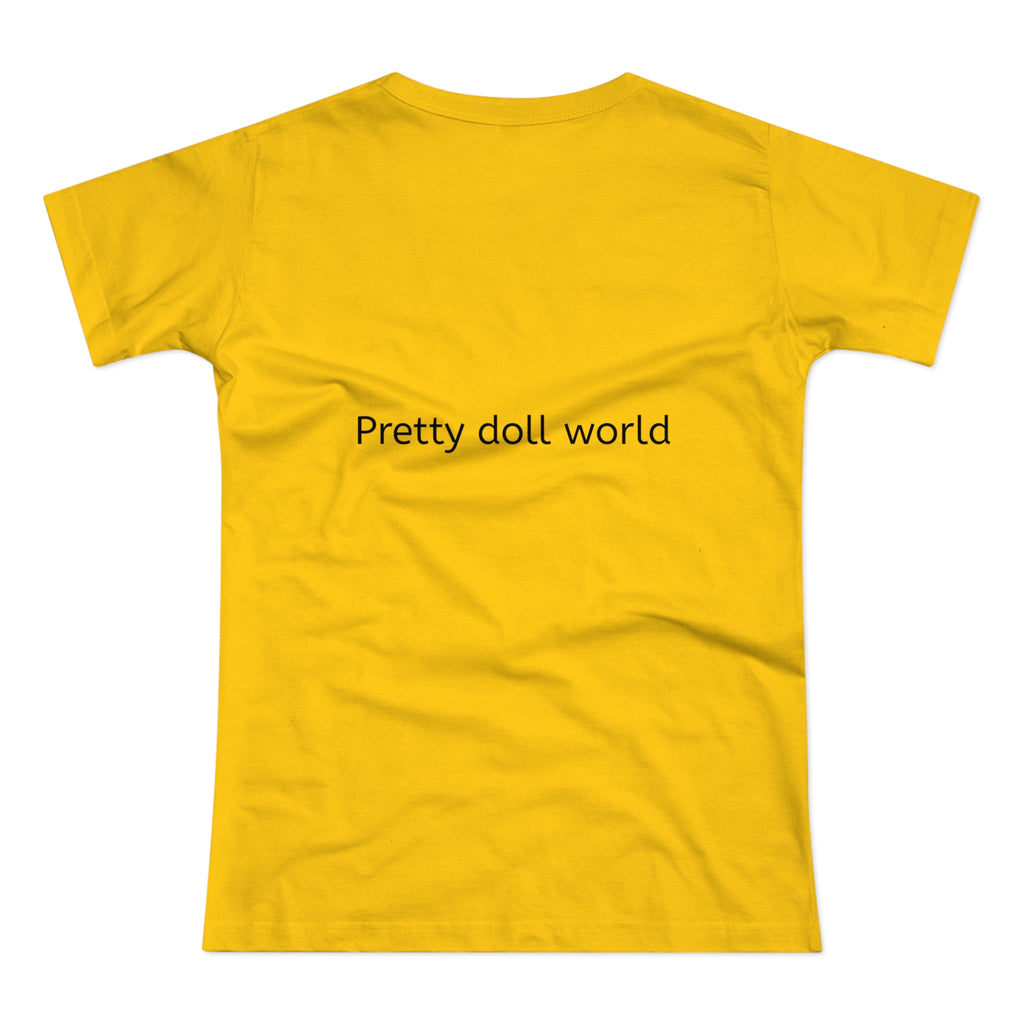 BELLA Pretty Doll World Boss T-shirt with colorful print, casual fit, and graphic design on a white fabric background.