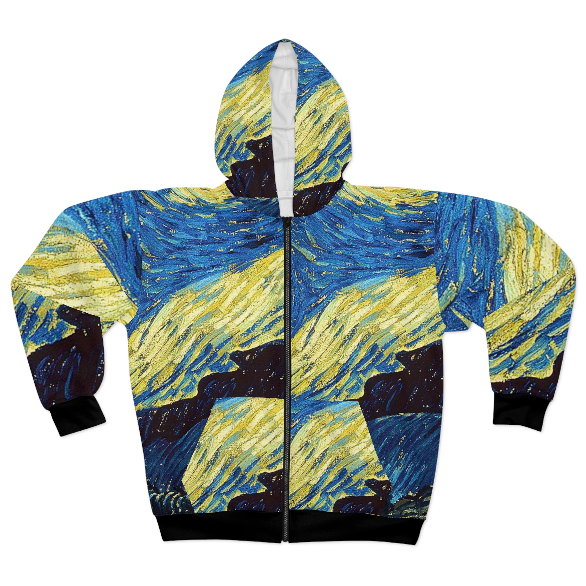 BELLA Zip Hoodie with vibrant water color print, casual hoodie featuring a colorful watercolor design on the front.
