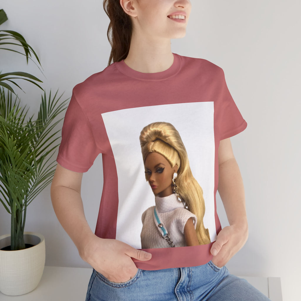BELLA Pretty Doll World short sleeve tee with colorful print, casual cotton shirt for girls, featuring playful doll design.