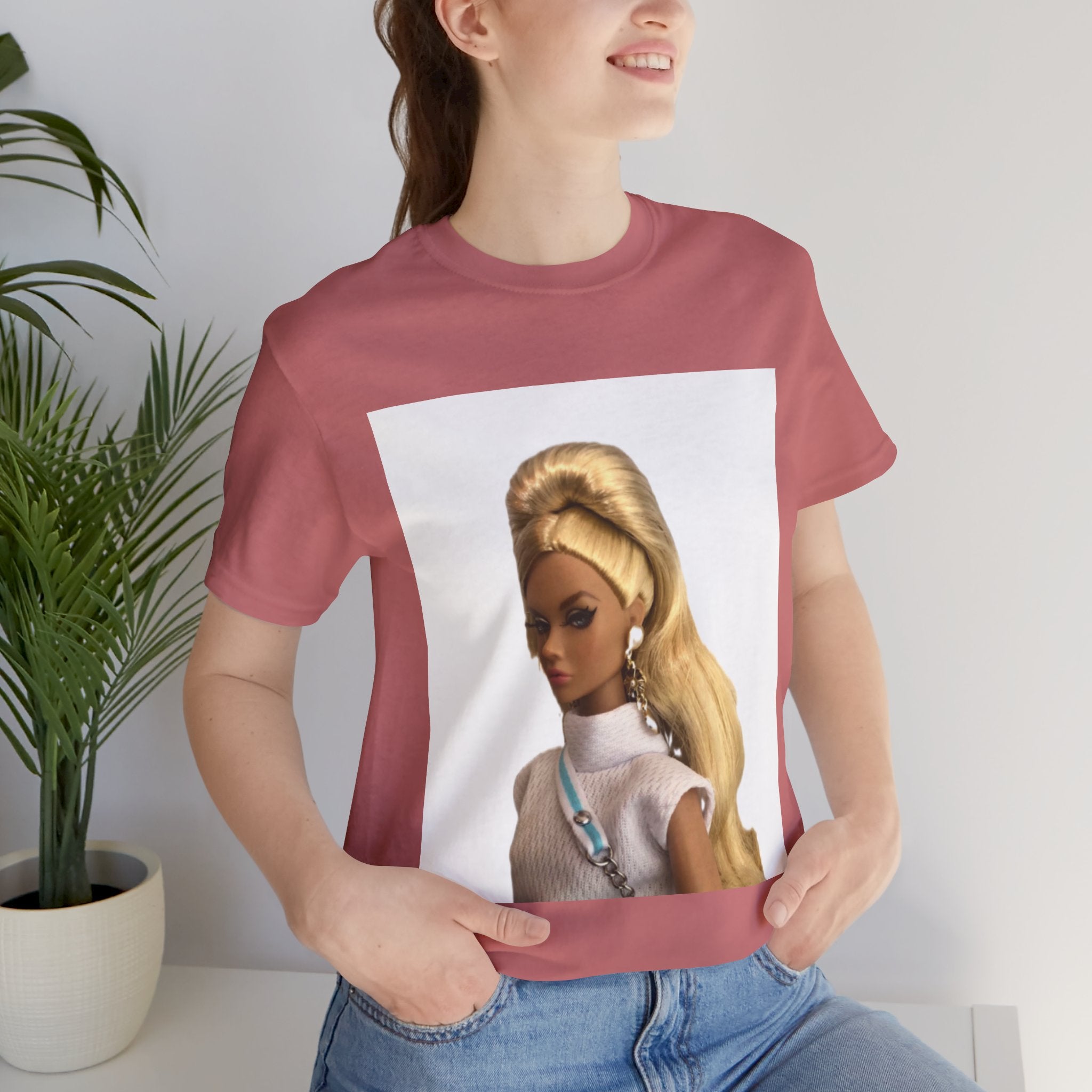 BELLA Pretty Doll World short sleeve tee with colorful print, casual cotton shirt for girls, featuring playful doll design.