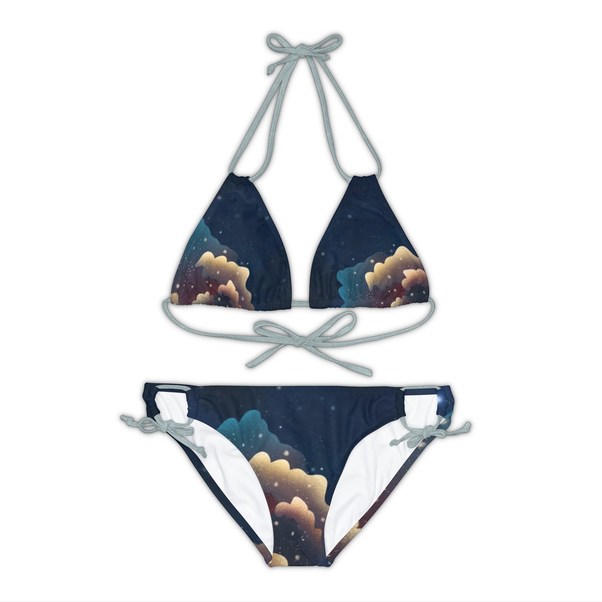 BELLA BLA Saturn Strappy Bikini Set with colorful print, featuring a bikini top and bottoms on a white background