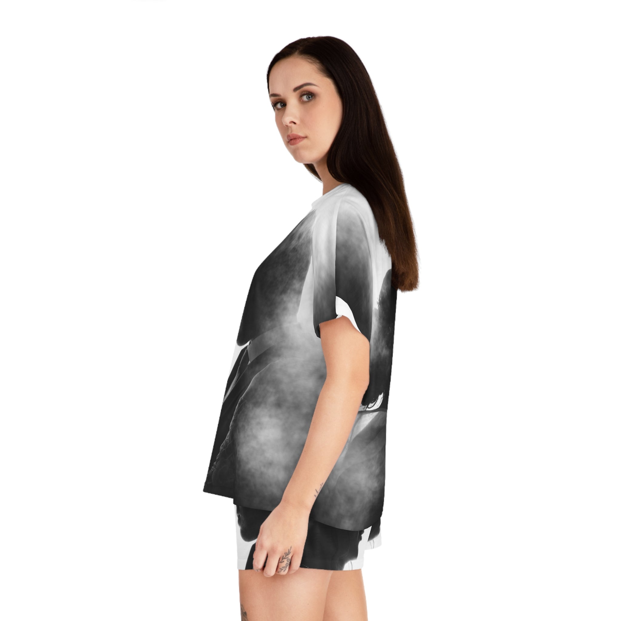 BELLA printify short pajama set featuring a colorful floral print on soft fabric for comfortable sleepwear.