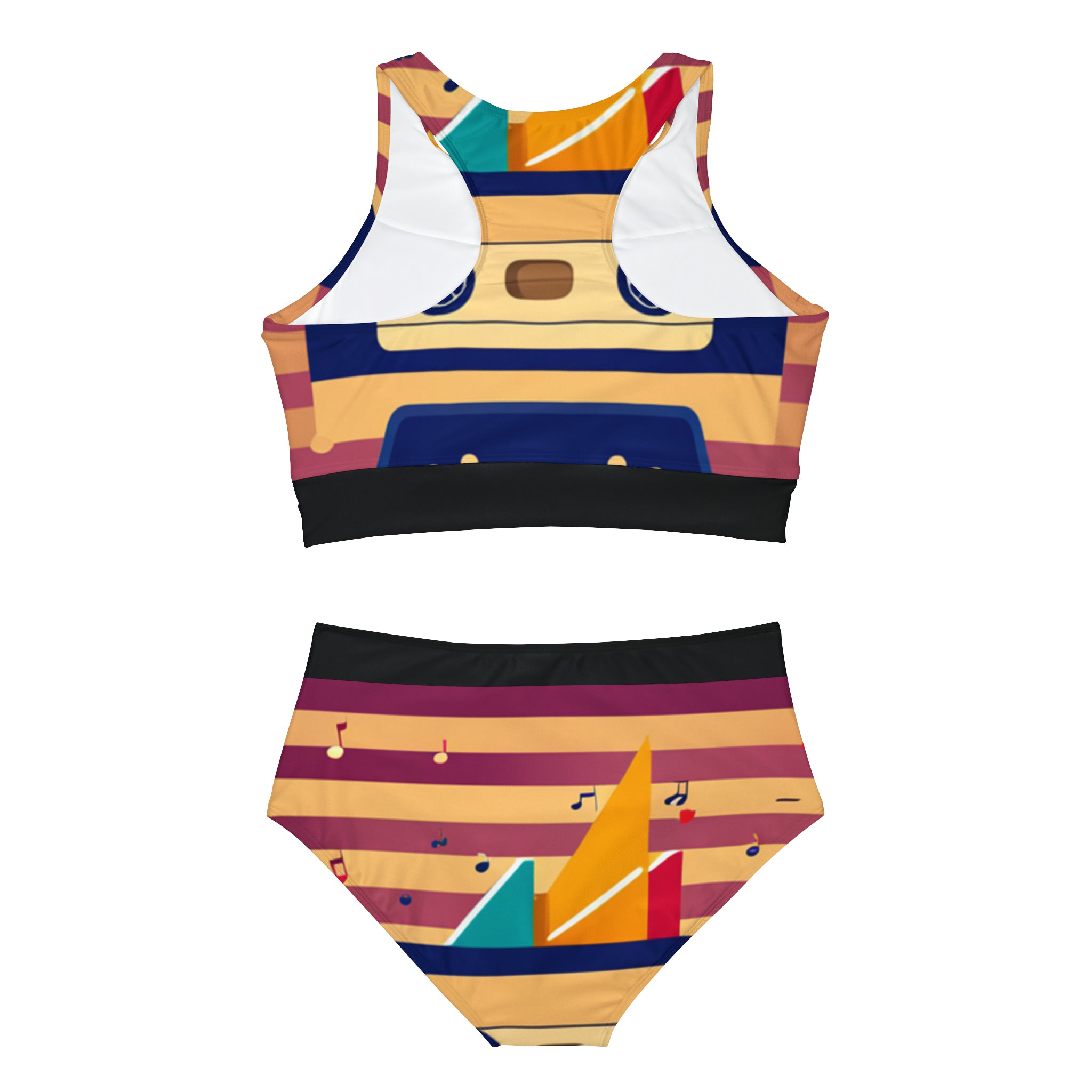 BELLA Let the Music Play bikini set featuring a vibrant printed design, with a bikini top and bottom on a white background.