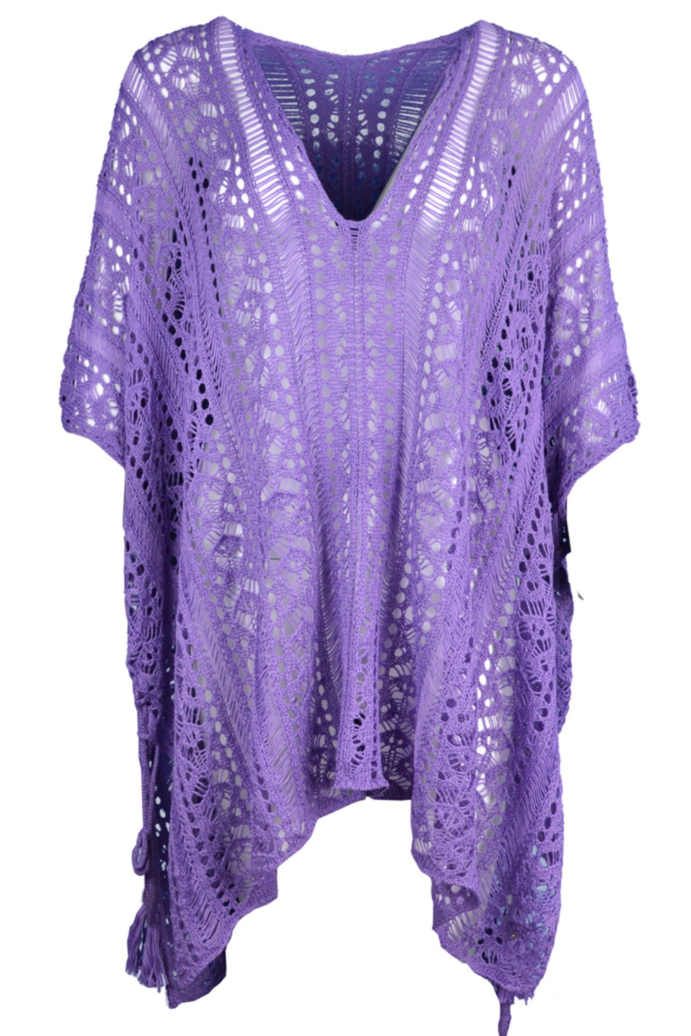 BELLA Trendsi cutout V-neck cover-up with tassels, lightweight beachwear featuring stylish cutouts and decorative tassels.