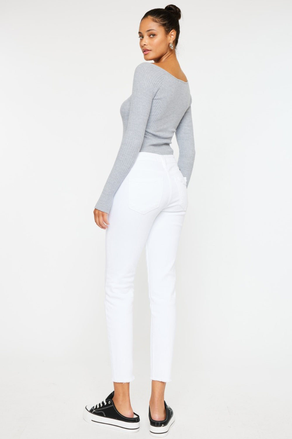 BELLA Kancan mid-rise ankle skinny jeans shown from the front, featuring a classic denim wash and fitted silhouette.