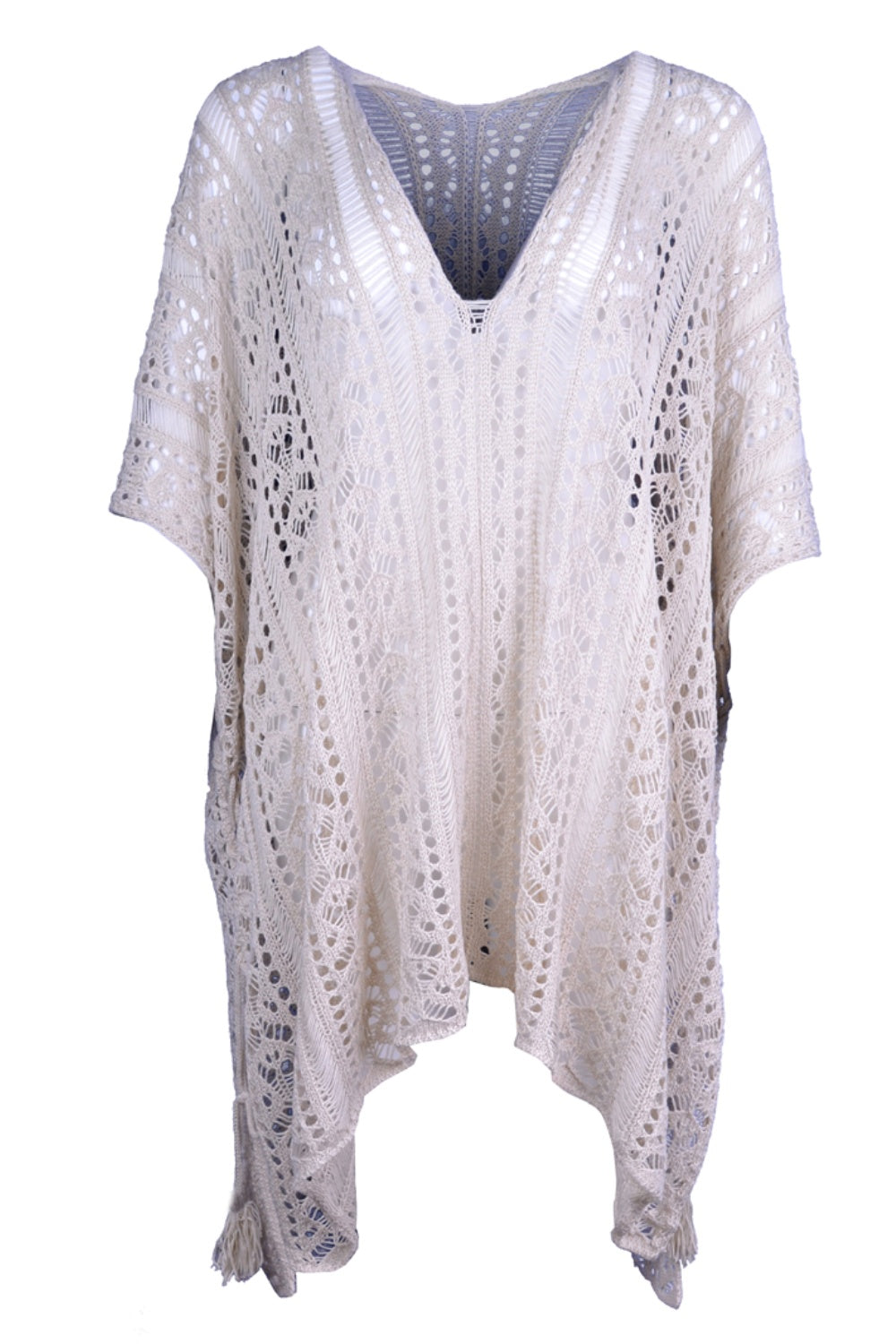 BELLA Trendsi cutout V-neck cover-up with tassels, lightweight beachwear with stylish open back and decorative tassel accents.